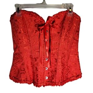 Red lace up brocade corset Size 2XL